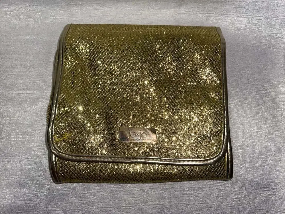 JoJo Australia Hanging Travel Cosmetic Makeup Organizer Bag in Gold Glitter